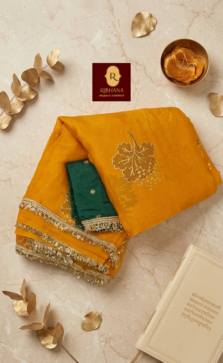 yellow fandy silk saree