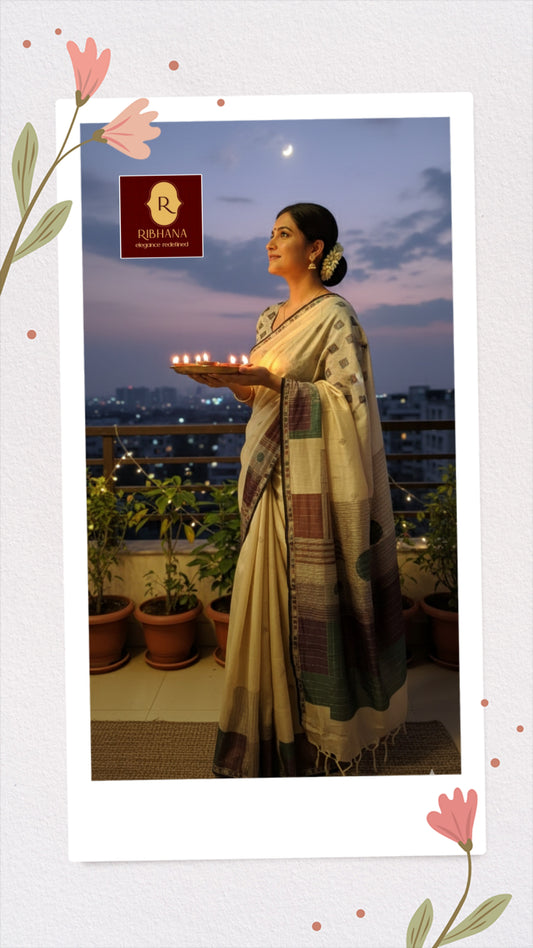 Cream Kantha Sarees