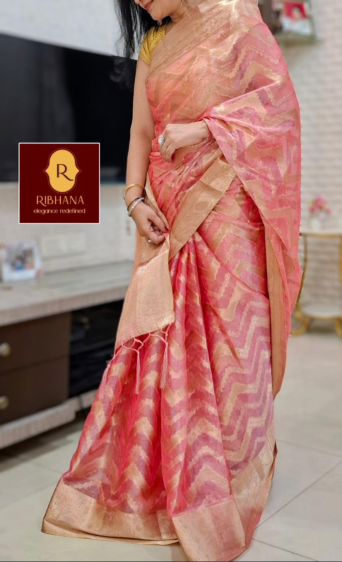 Pink tissue Banarasi Saree