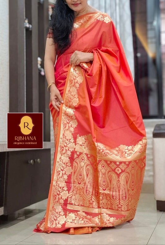 Orange kanjivaram silk saree