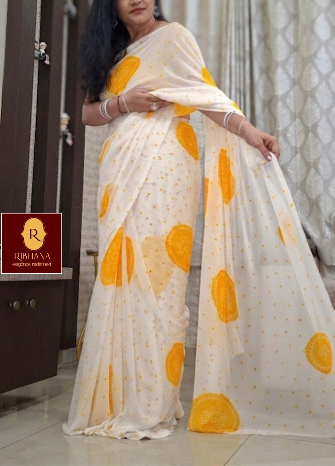 Yellow super gorgette saree
