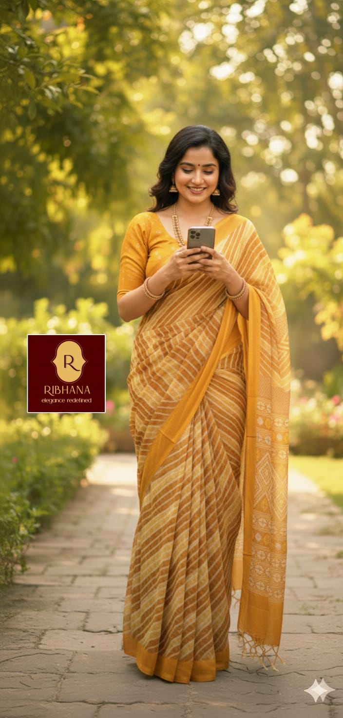 Yellow Leheriya Saree