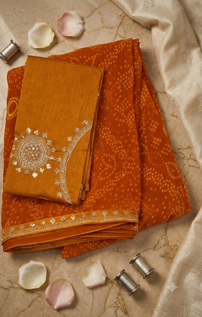 Mustard yellow bandhani saree