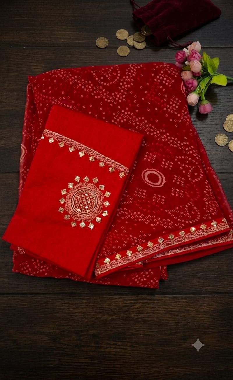 Red bandhani saree