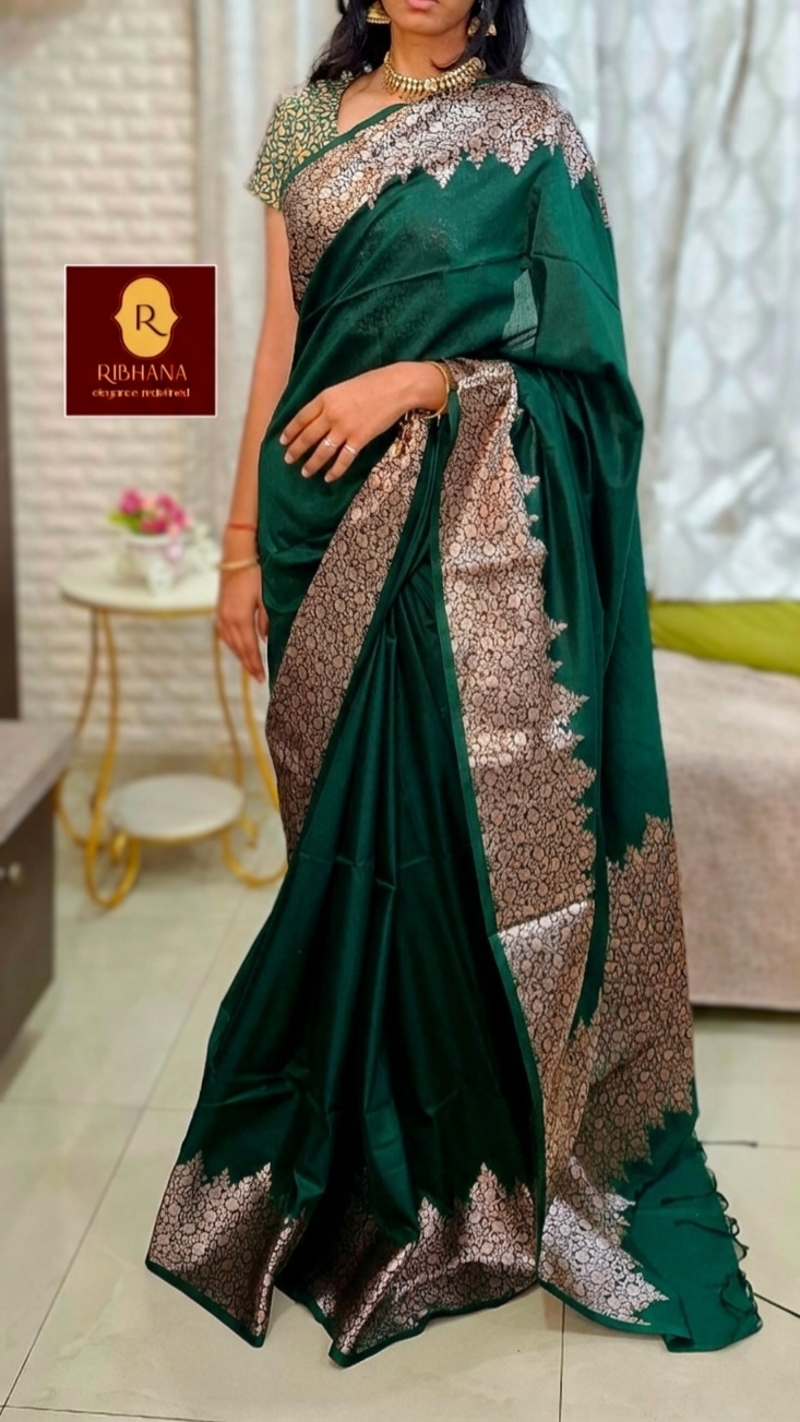 Bottle green soft south silk saree