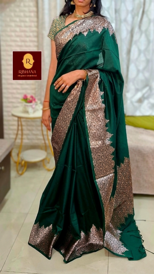 Bottle green soft south silk saree