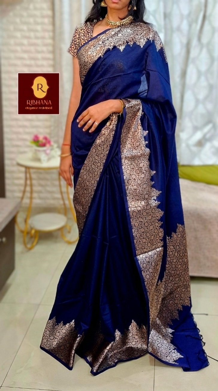 Dark blue soft south silk saree