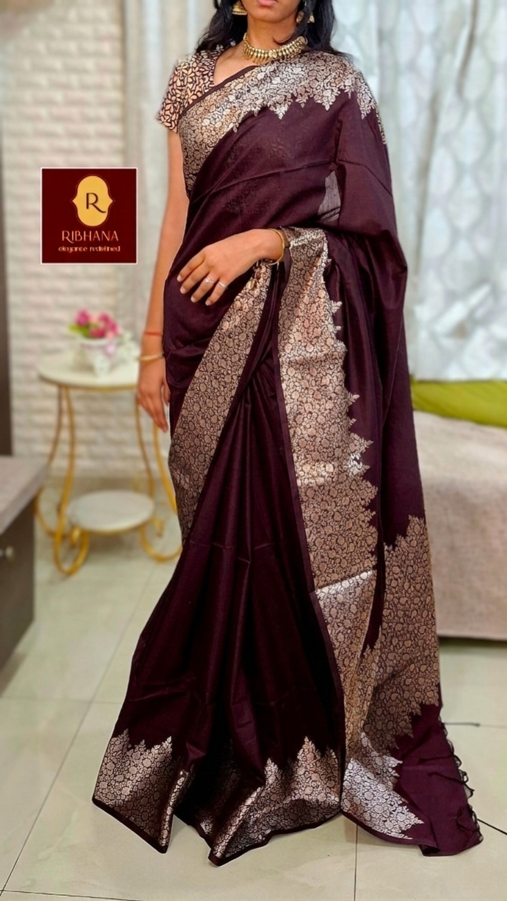 Dark maroon soft south silk saree