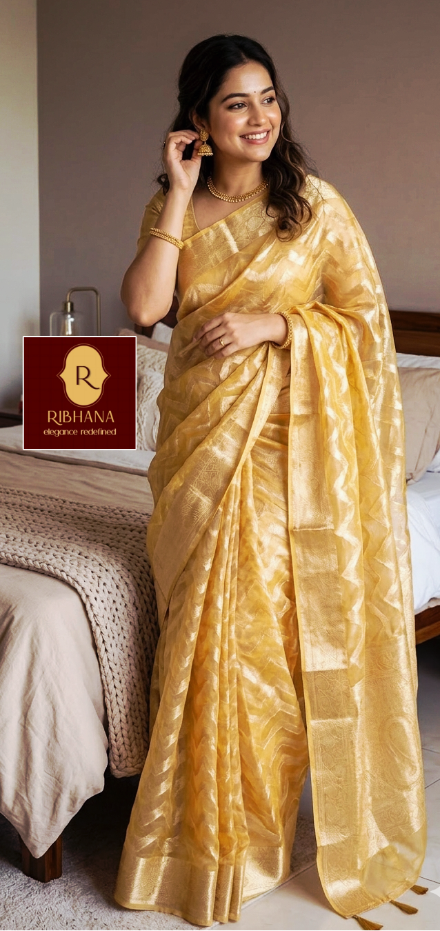 Yellow tissue banarasi saree