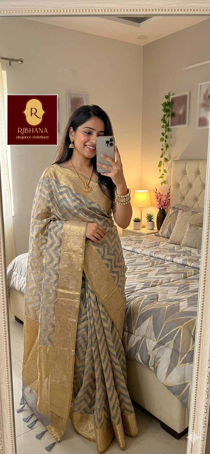 Grey tissue Banarasi Saree