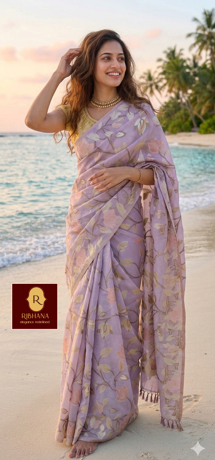 Purple organza jacquard saree