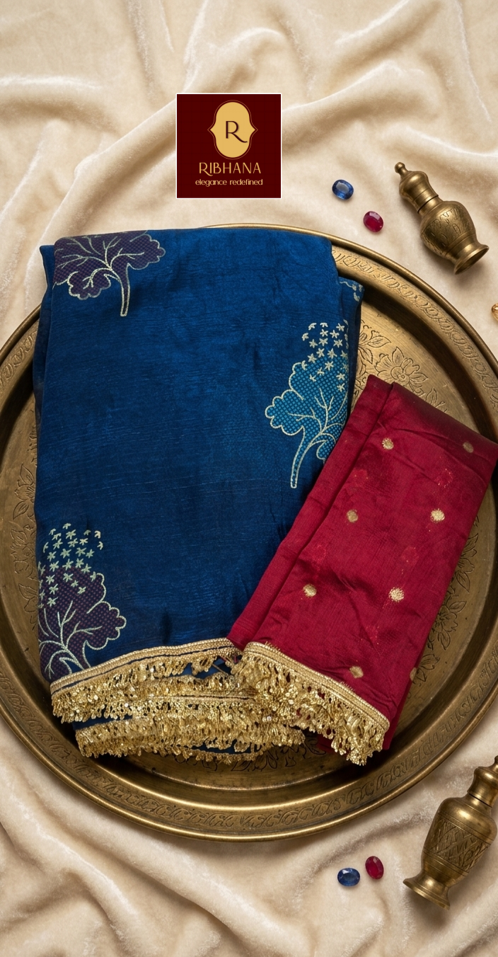 Blue fandy silk saree