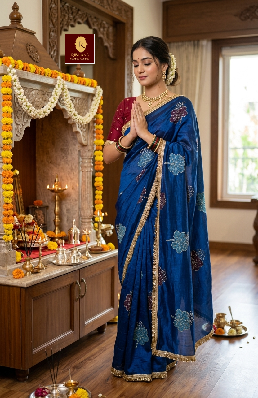 Blue fandy silk saree