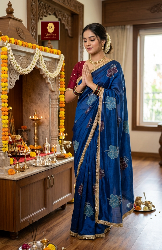 Blue fandy silk saree