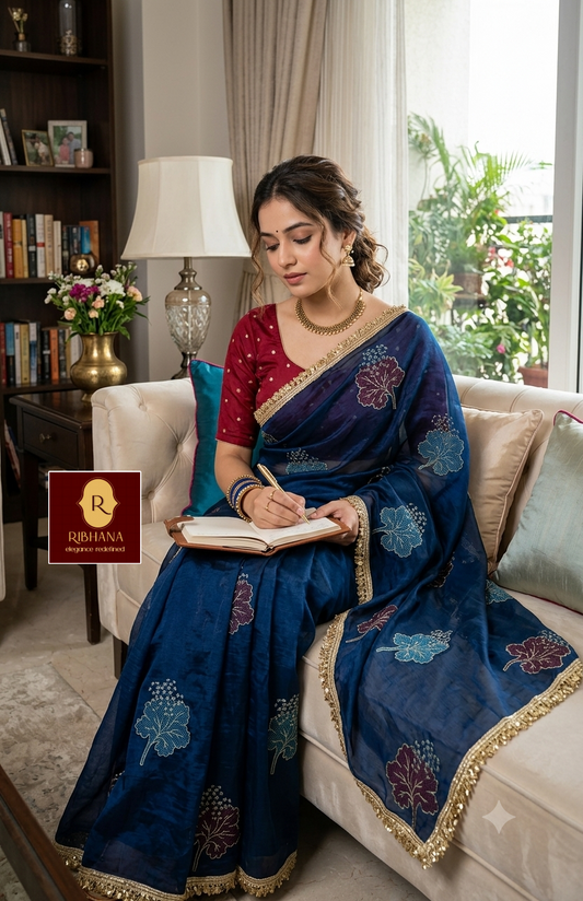 Blue fandy silk saree