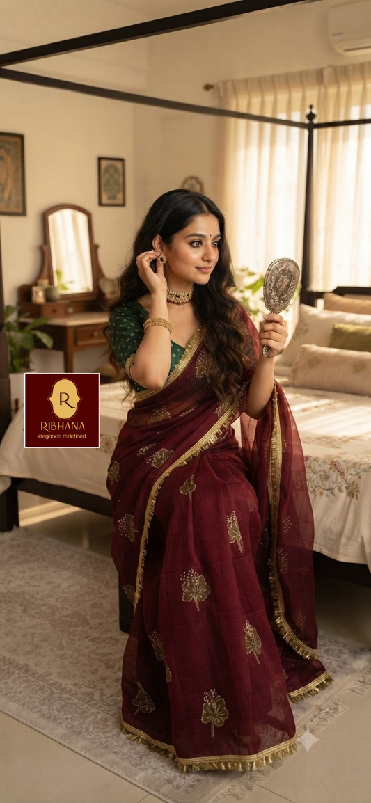 Dark brown fandy silk saree