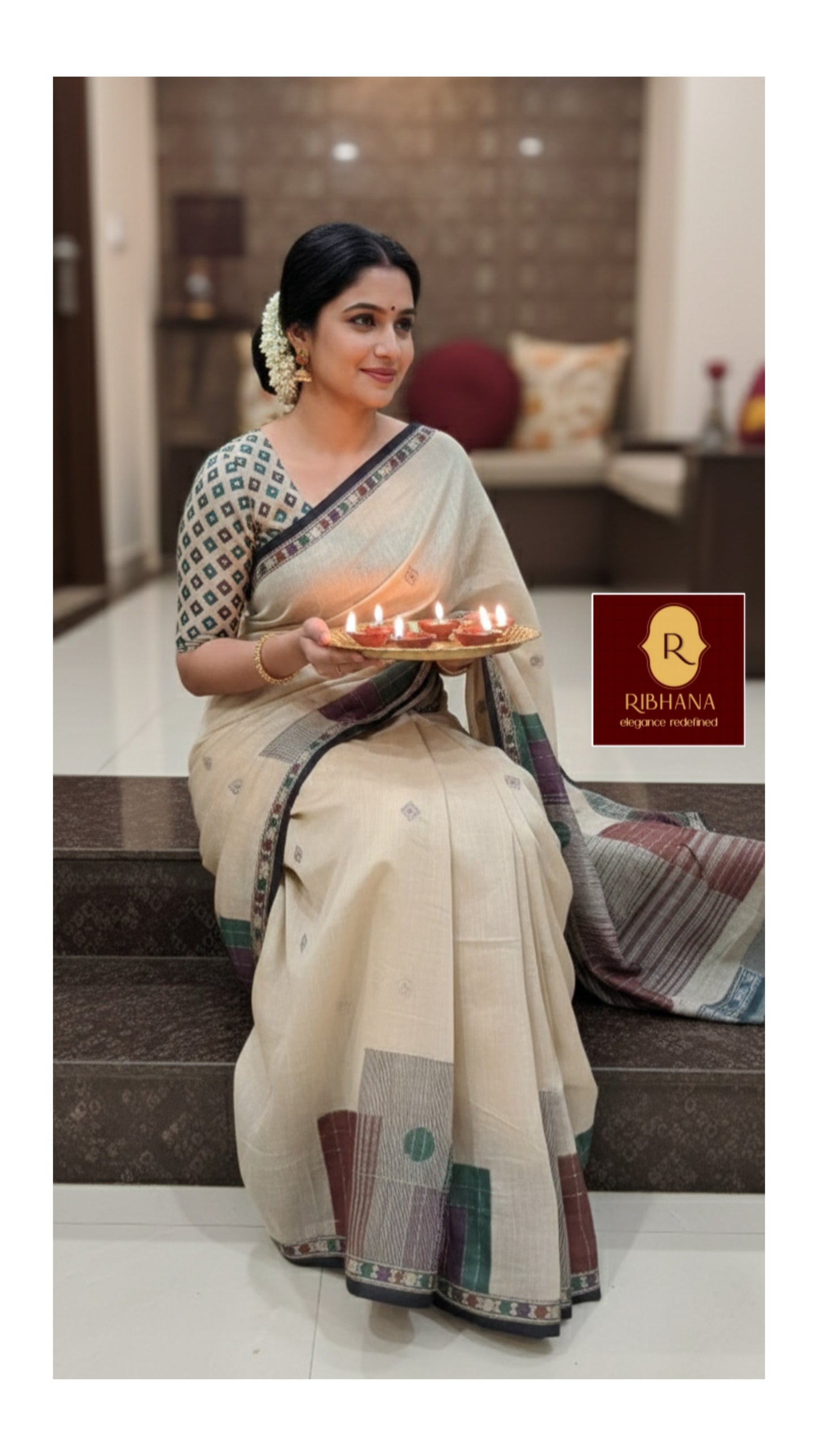 Cream Kantha Sarees