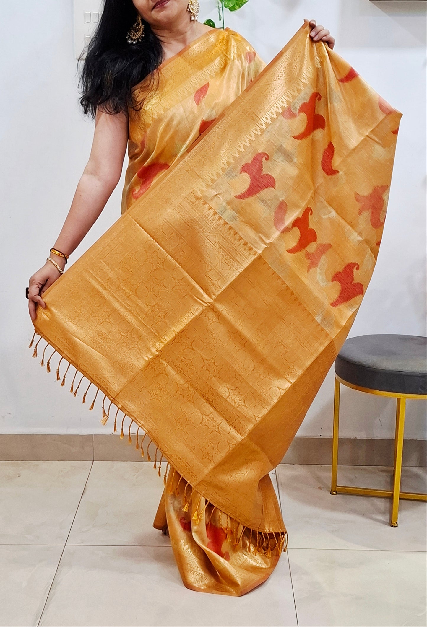 yelow Tissue Linen Saree