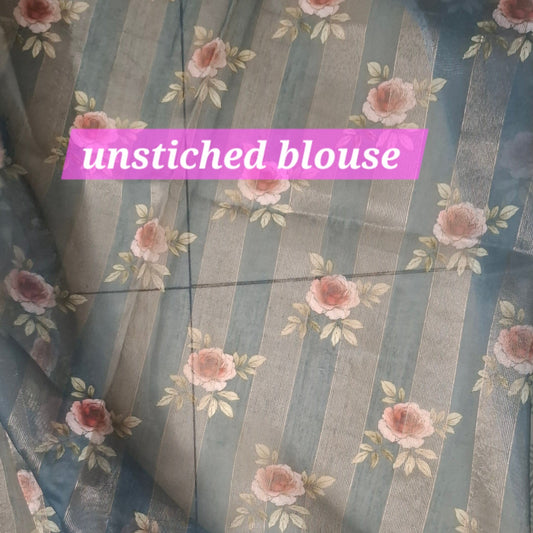 blue organza printed saree
