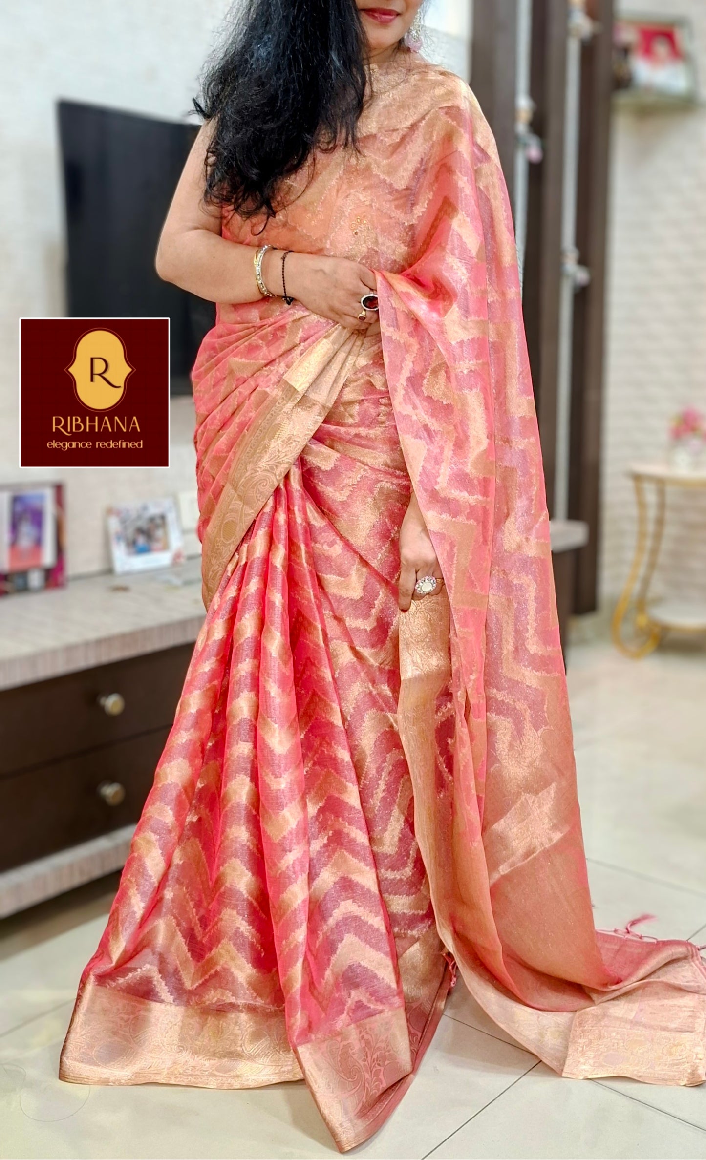 Pink tissue Banarasi Saree