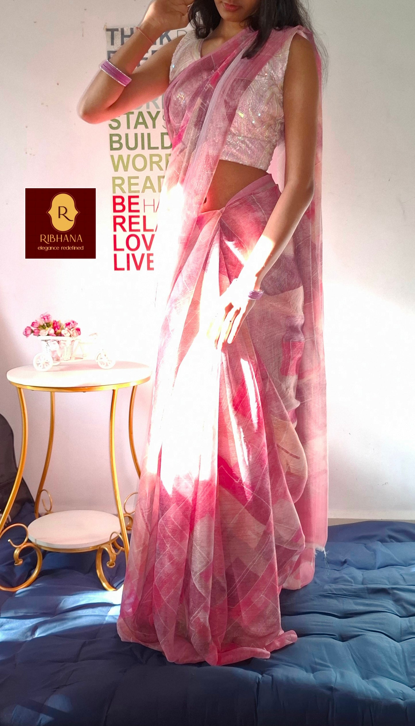 Pink Shimmer chiffon saree