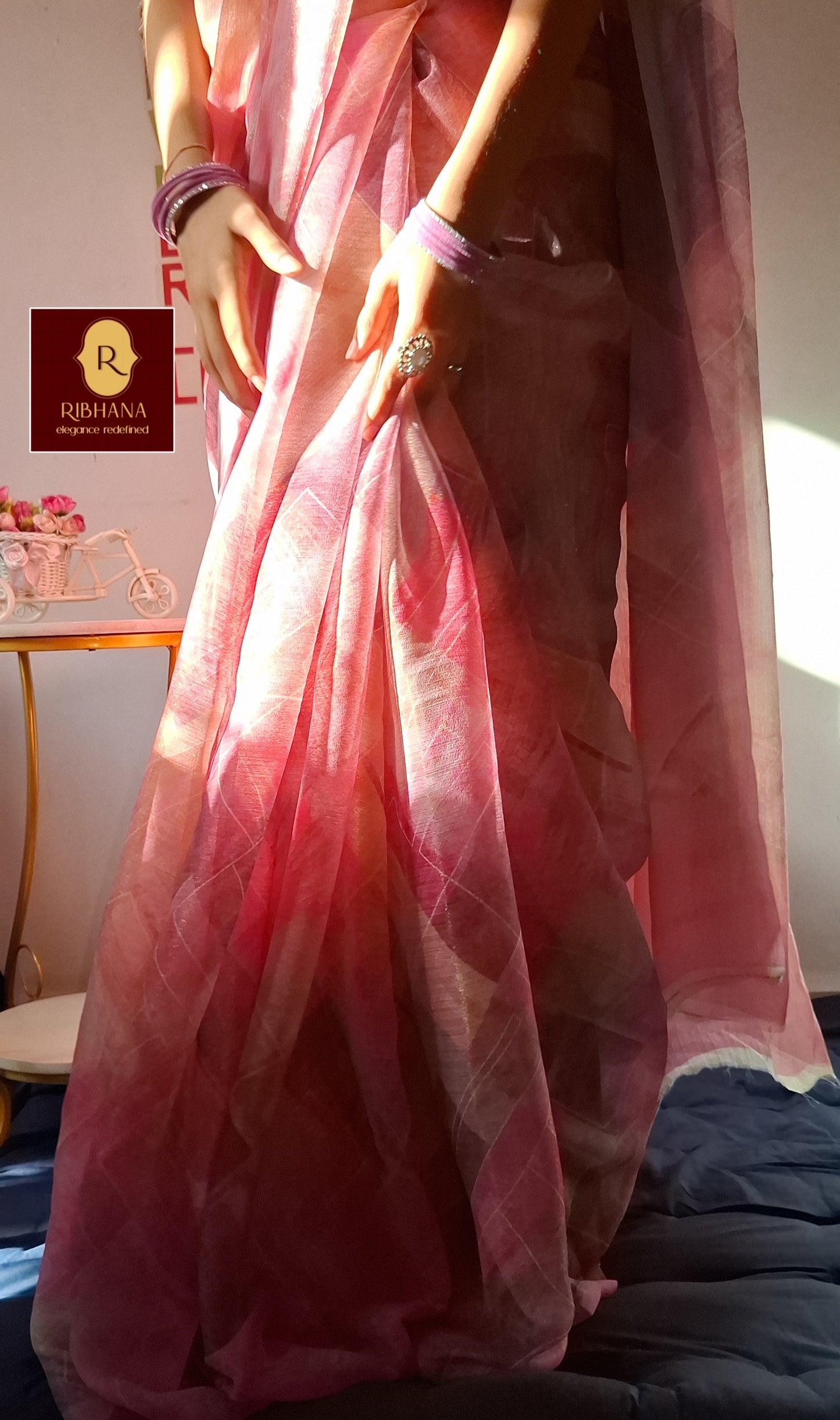 Pink Shimmer chiffon saree