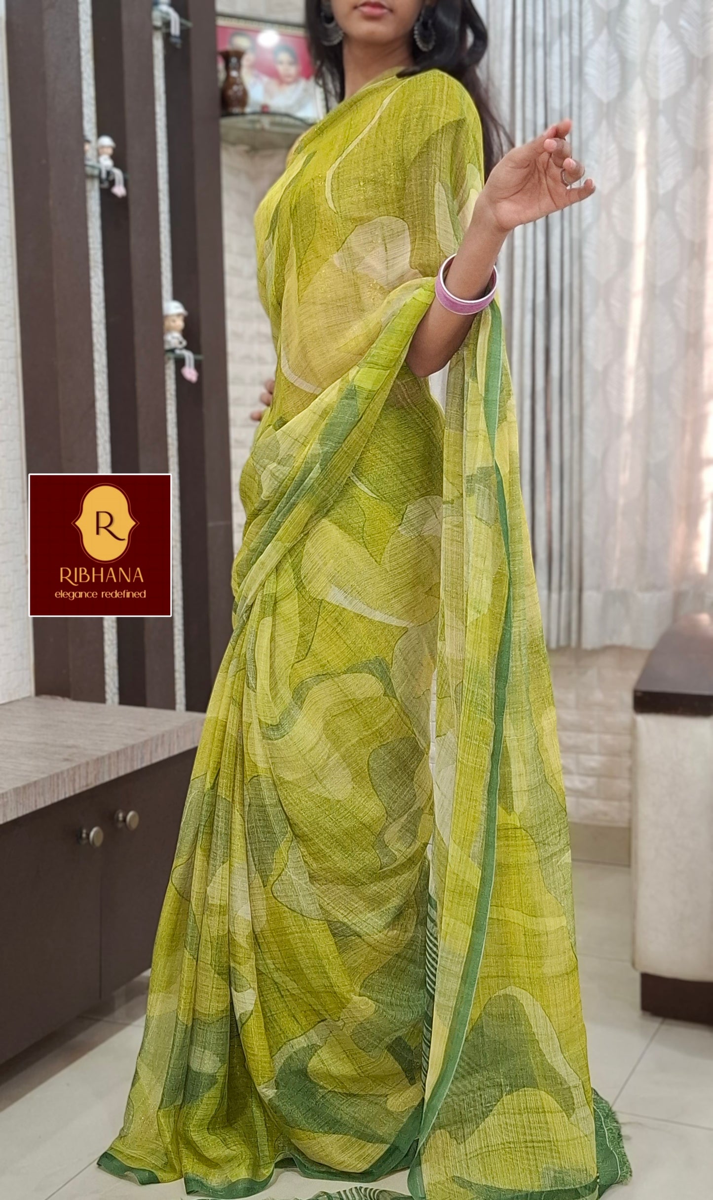Green Shimmer chiffon saree