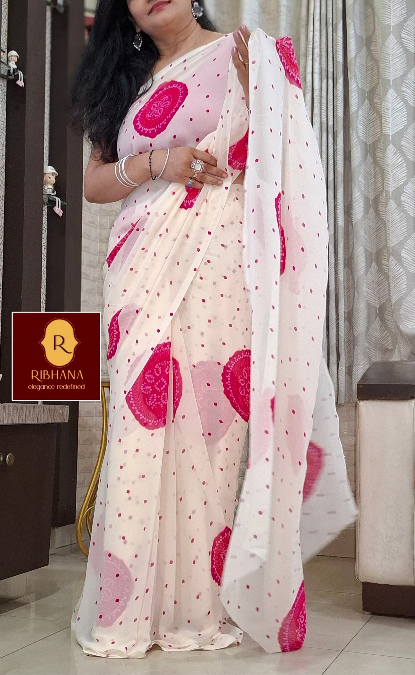 Pink super gorgette saree