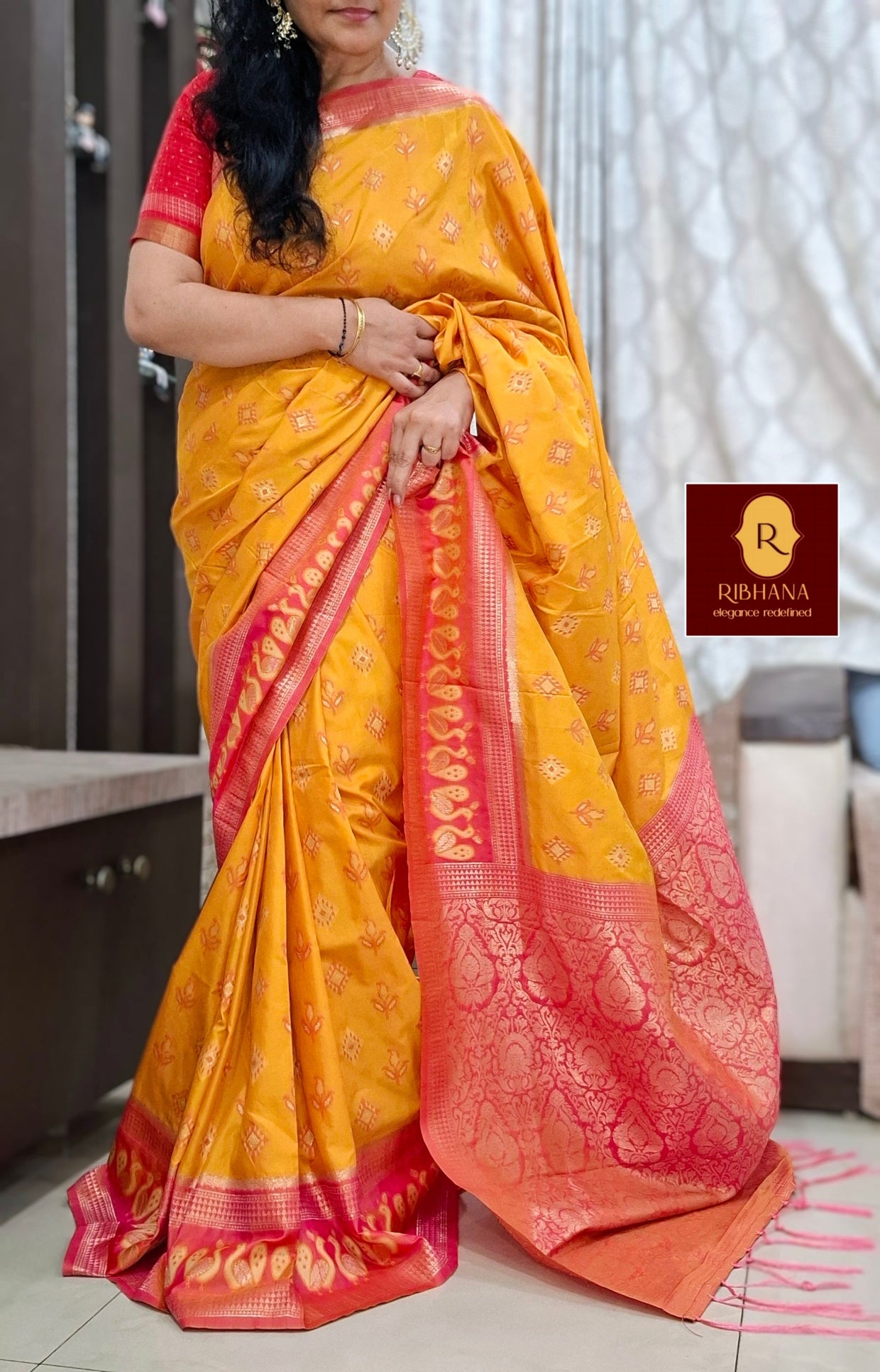 Yellow pochampally silk saree