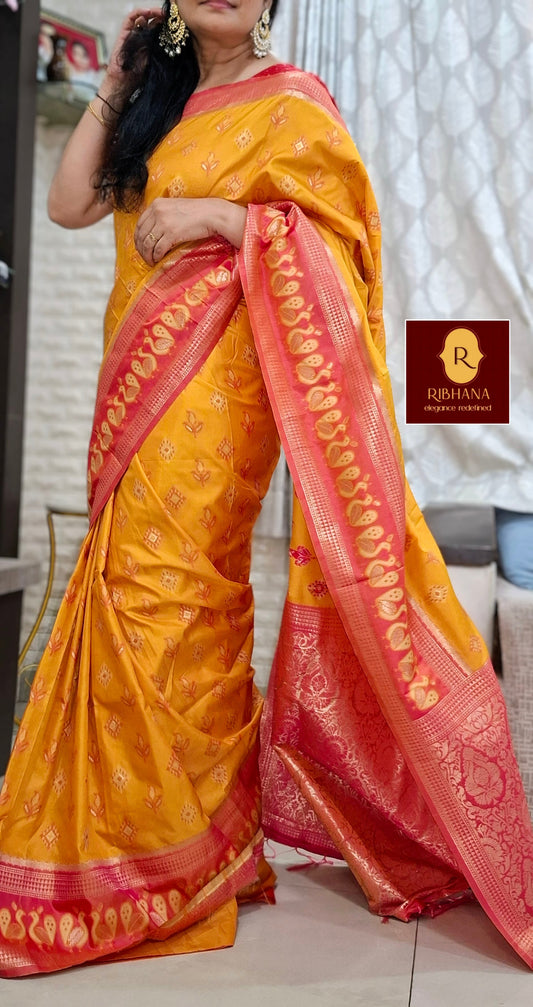 Yellow pochampally silk saree