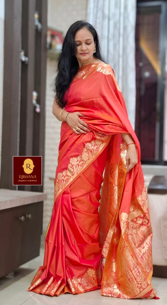 Orange kanjivaram silk saree