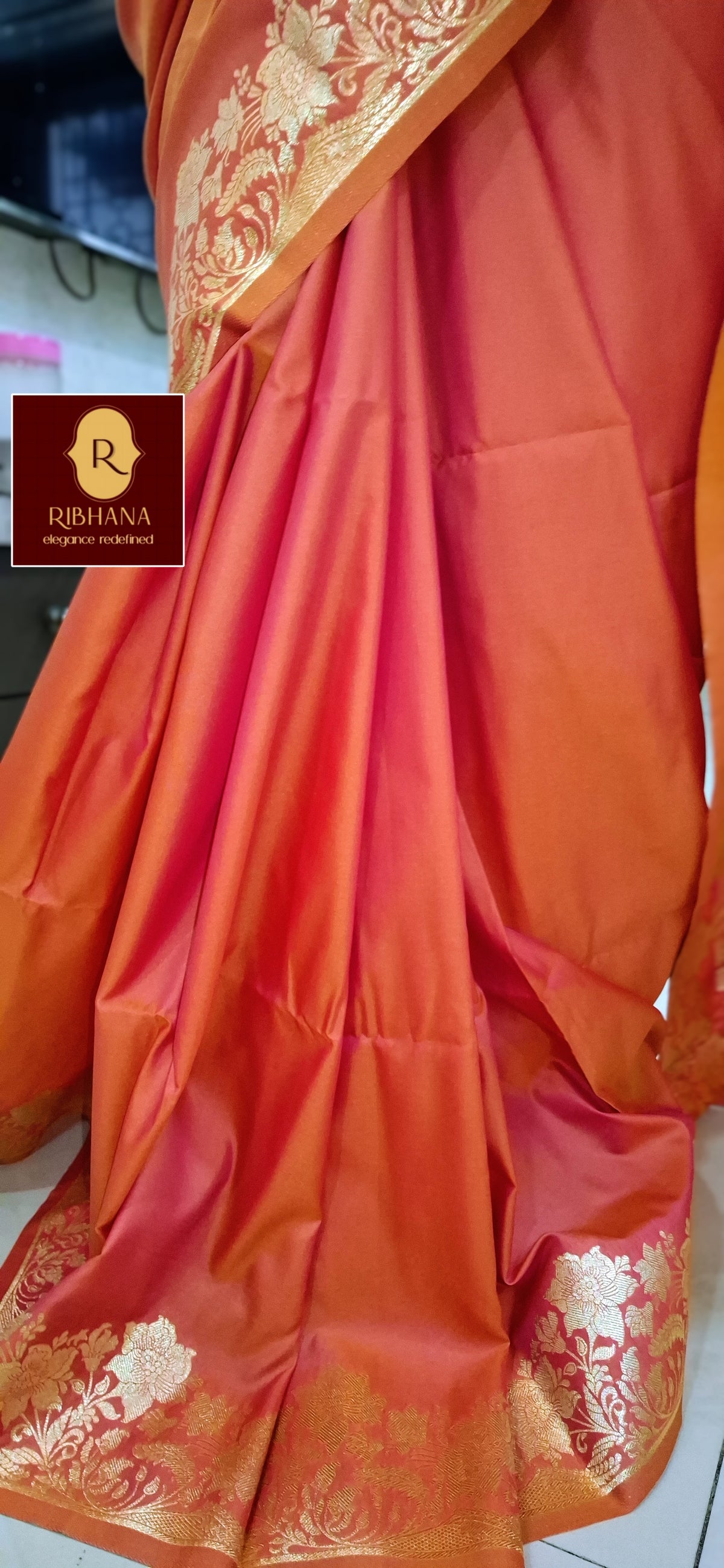Orange kanjivaram silk saree