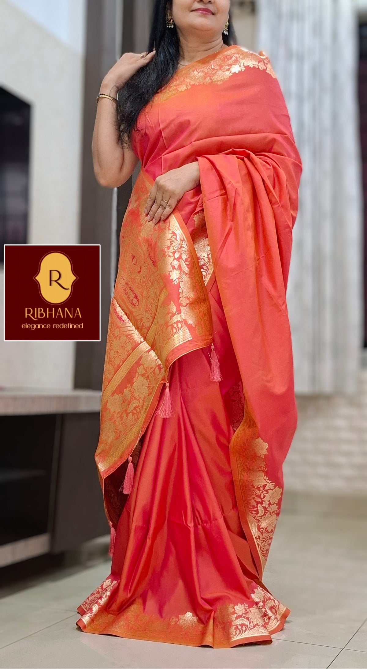 Orange kanjivaram silk saree