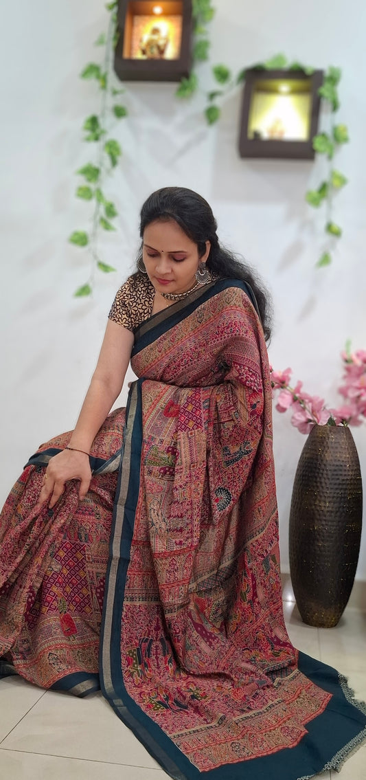 Pink mal viscose saree