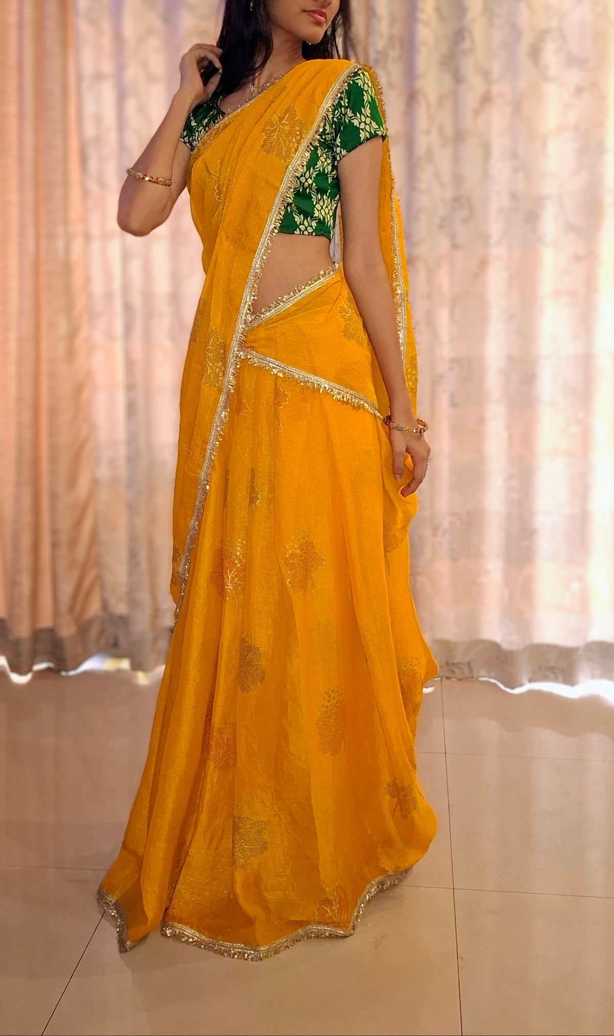 yellow fandy silk saree
