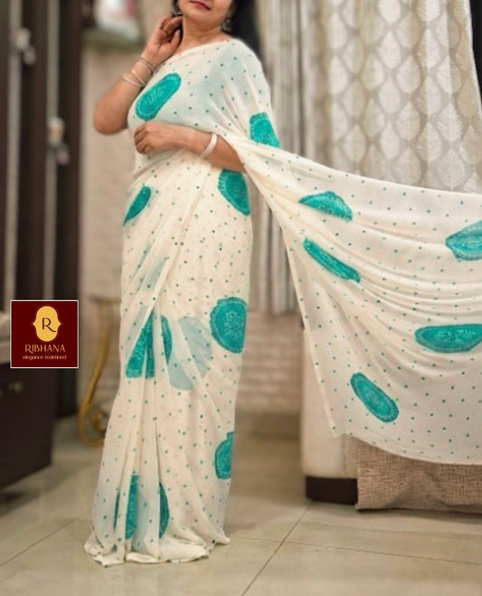 Sea green super gorgette saree