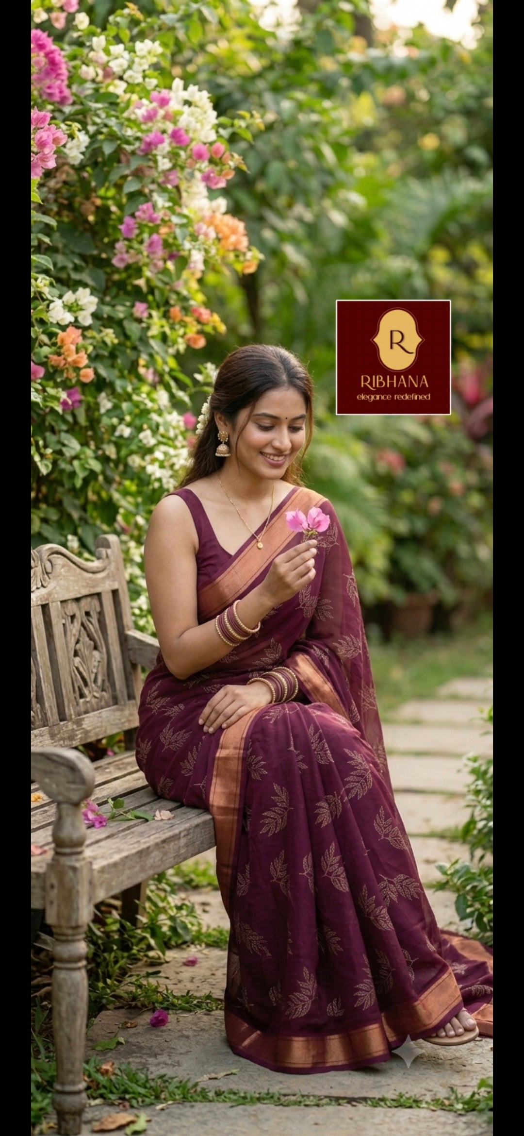 Wine colour moss gorgette saree