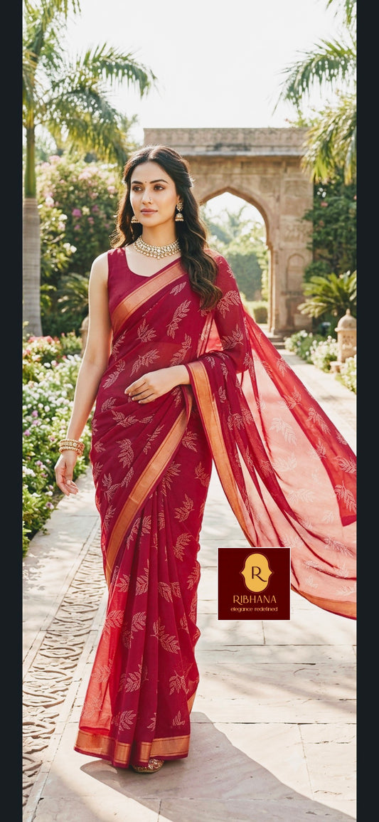 Dark pink moss gorgette saree