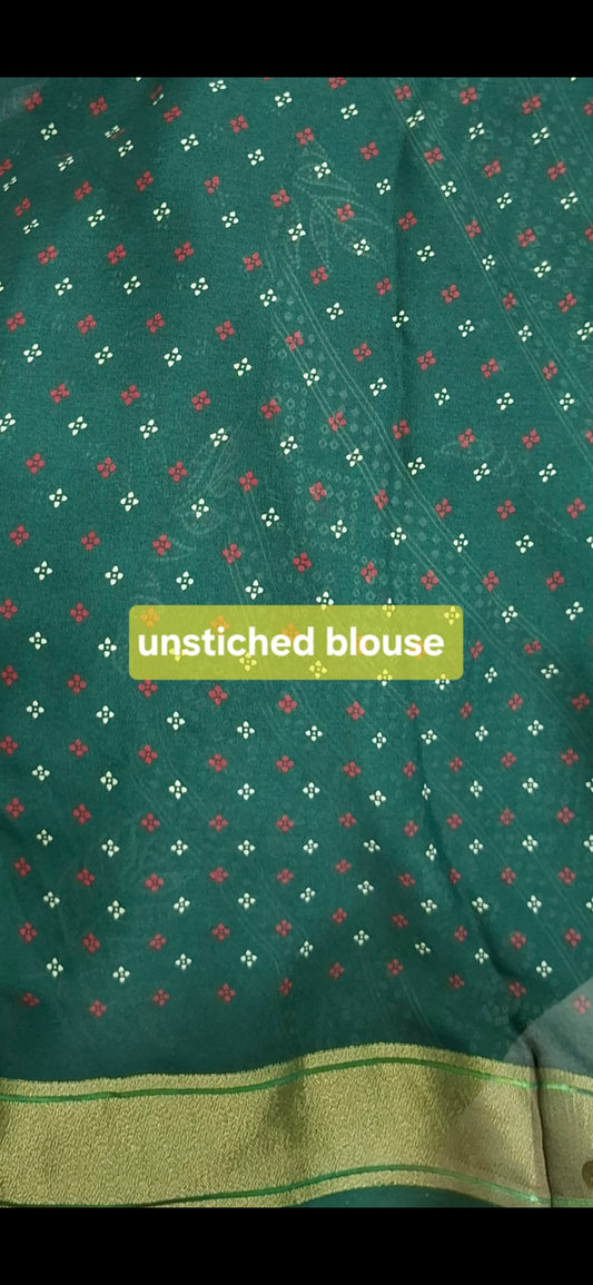 Dark green moss gorgette saree