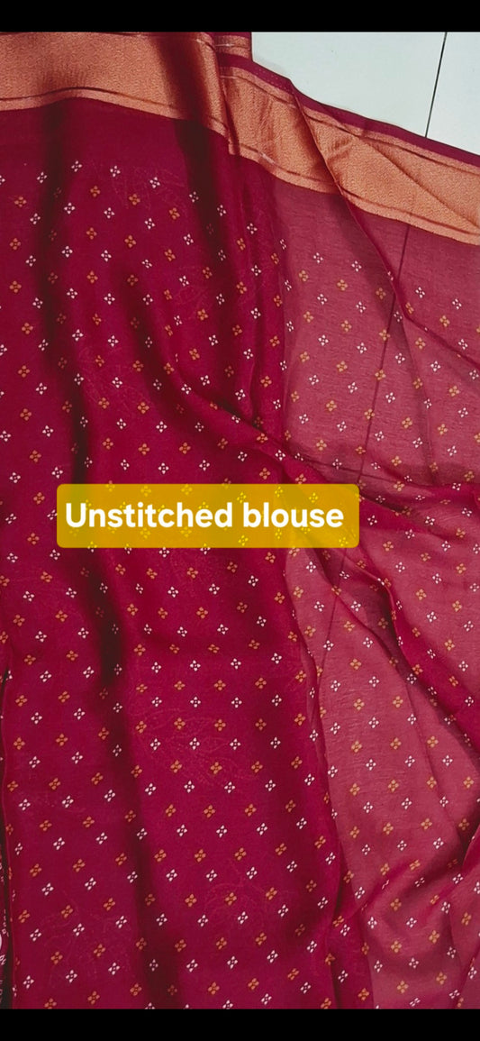 Dark pink moss gorgette saree