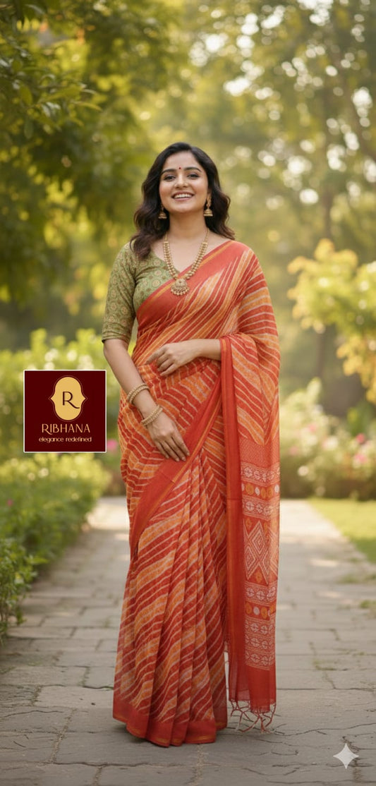 Orange Lehriya Saree