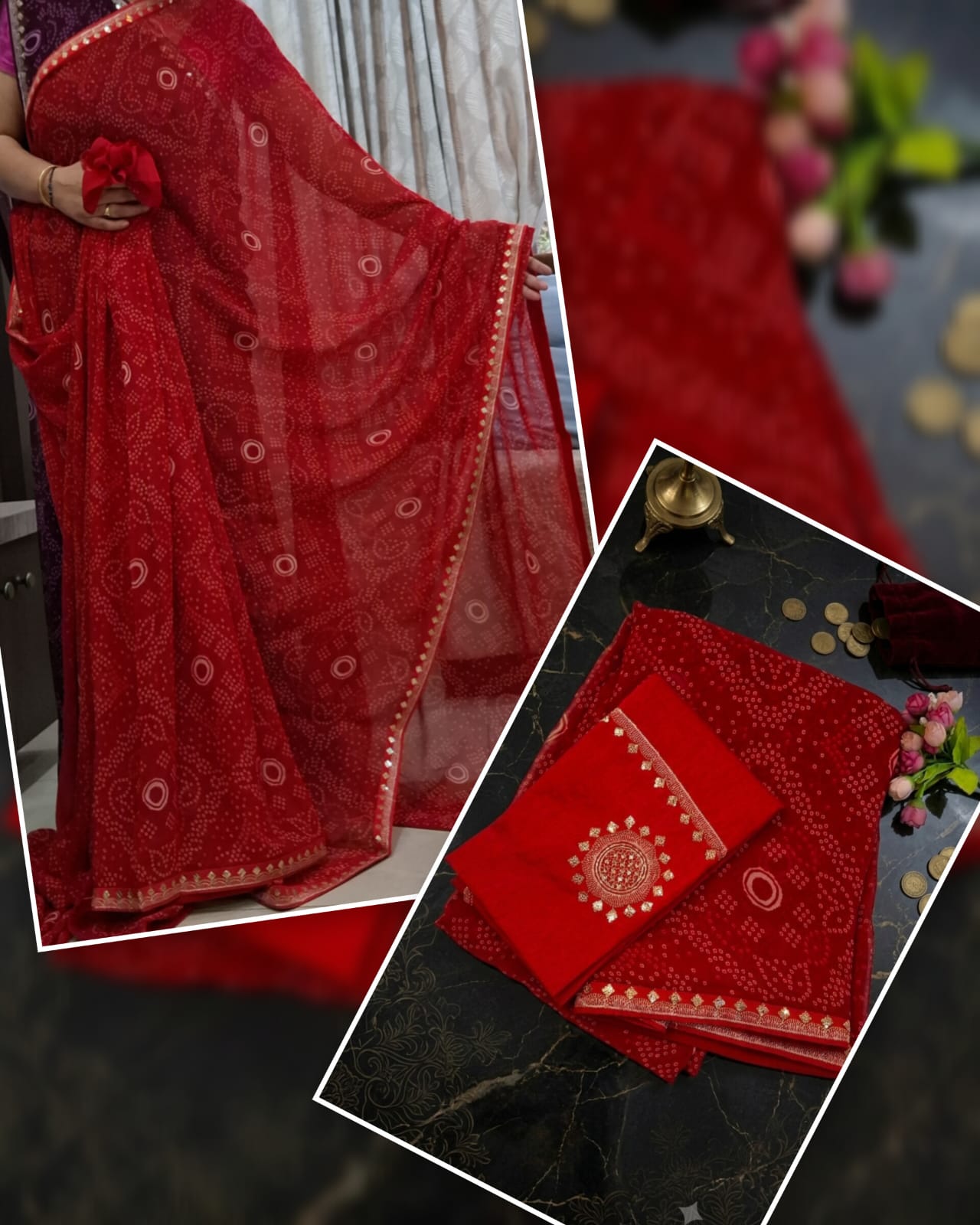 Red bandhani saree