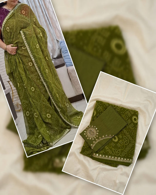 Mehendi green bandhani saree