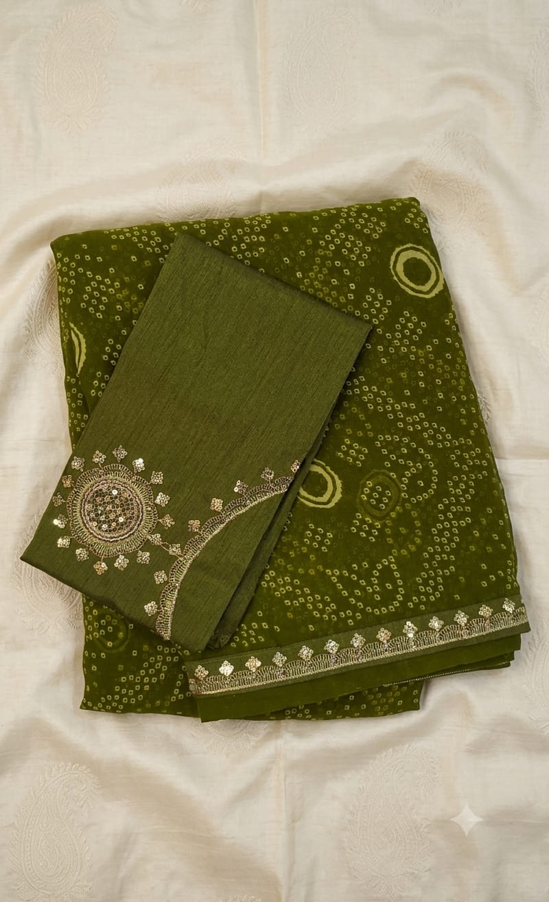 Mehendi green bandhani saree