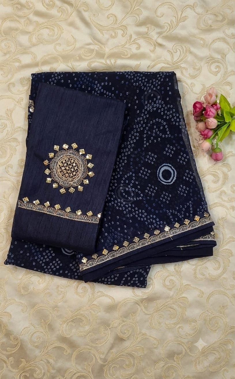 Navy blue bandhani saree