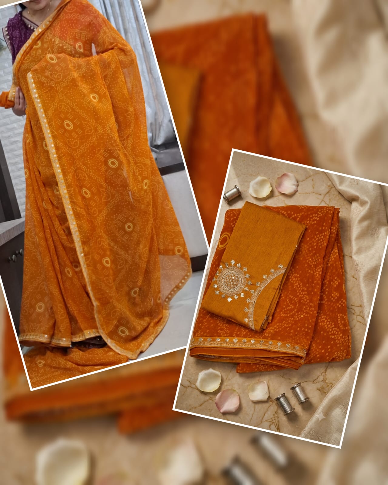 Mustard yellow bandhani saree